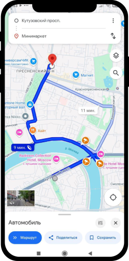 На картах Google удобно прокладывать маршрут от точки местоположения до точки подтвержденной  компании на картах Google